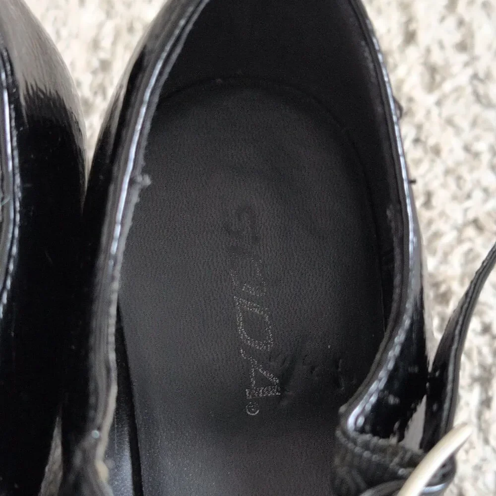 Soda Black Patent Leather Mary Jane Round Toe Ankle Strap Buckle Heels 7.5